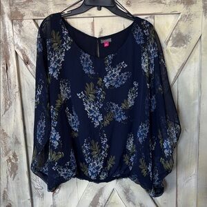 Vince Camuto Navy Blue Floral Blouse